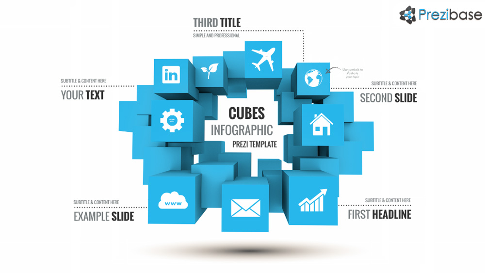 3D boxes cubes rectangles presentation professional and infographic design prezi template