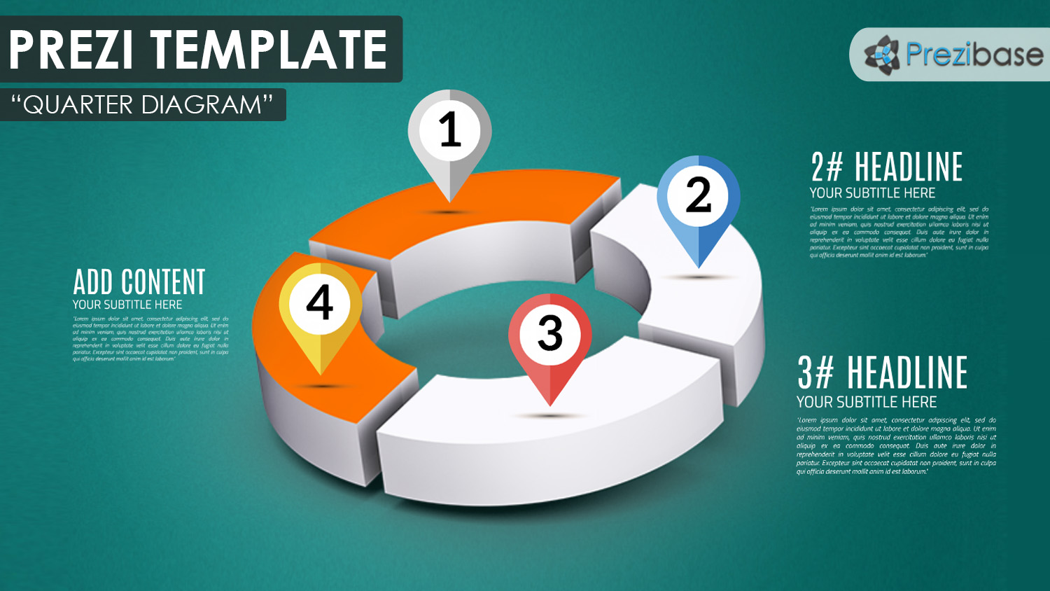 3d pie chart 4 quarters diagram prezi template 3d quarter chart circle diagram prezi template
