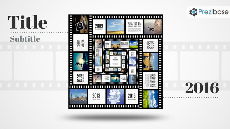 3D square photo frame template in movie film tape prezi template for presentations