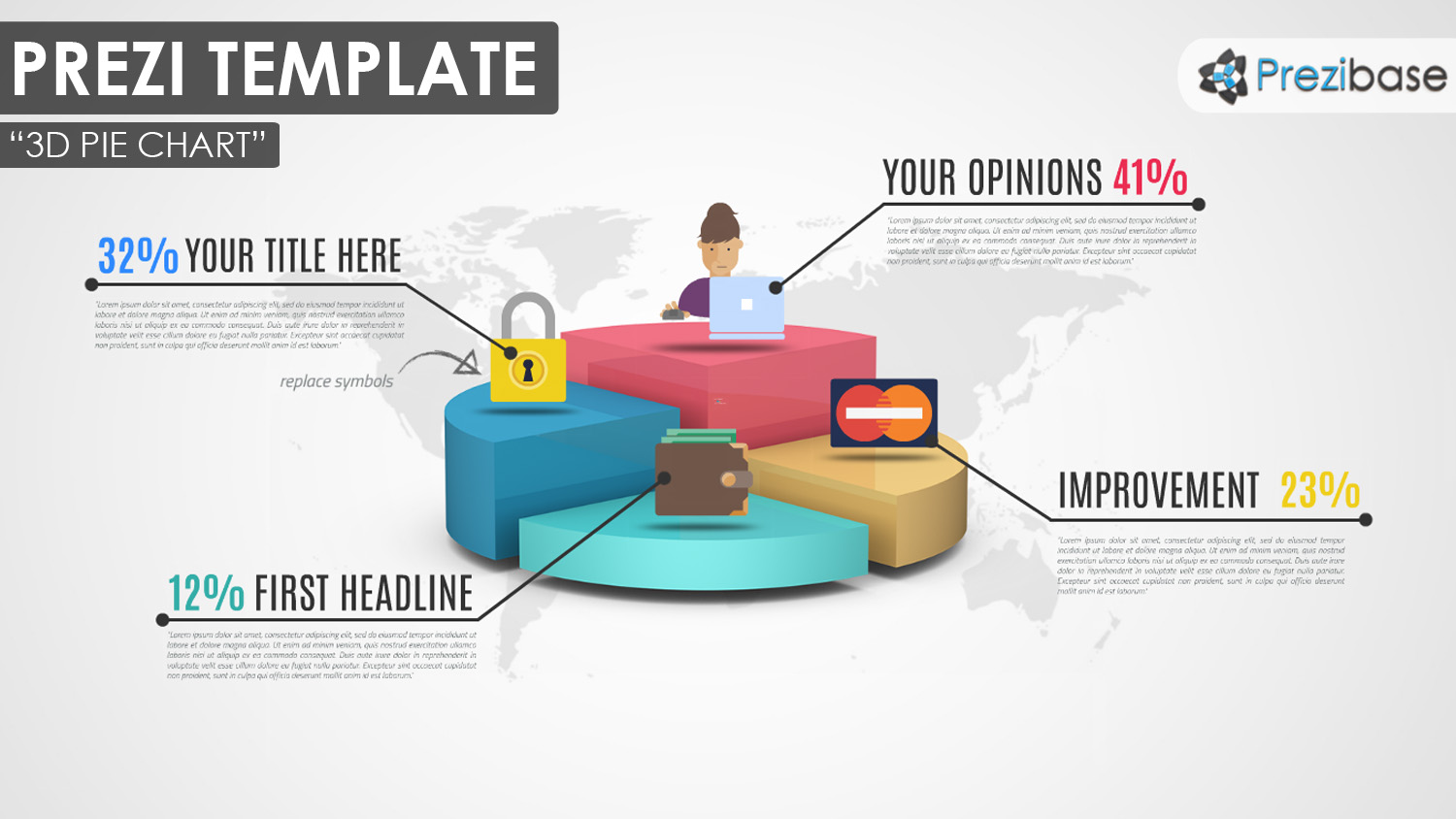 creative 3d pie chart prezi template 3D pie chart graph infographic prezi template