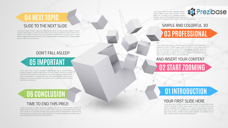 Infographic 3D cubes squares business professional prezi template