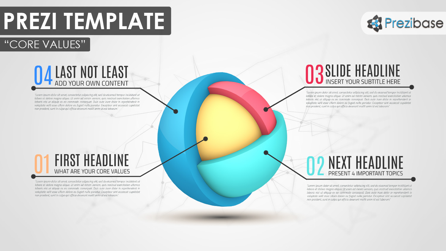 3d layered sphere circle prezi template 3D core topics sphere layers prezi template infographics