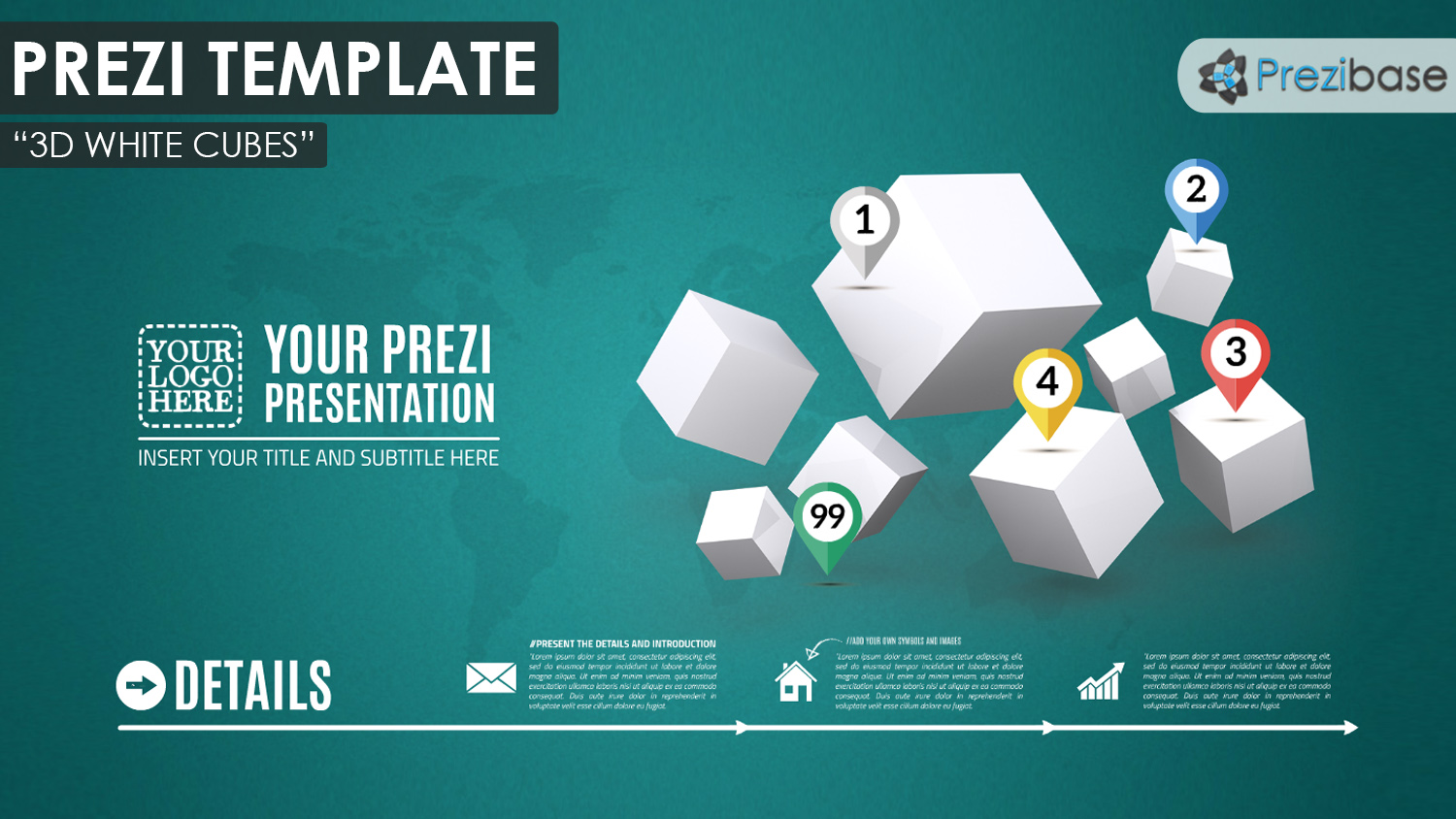 prezi template with 3d white cubes infographic 3D white cubes squares infographic business prezi template