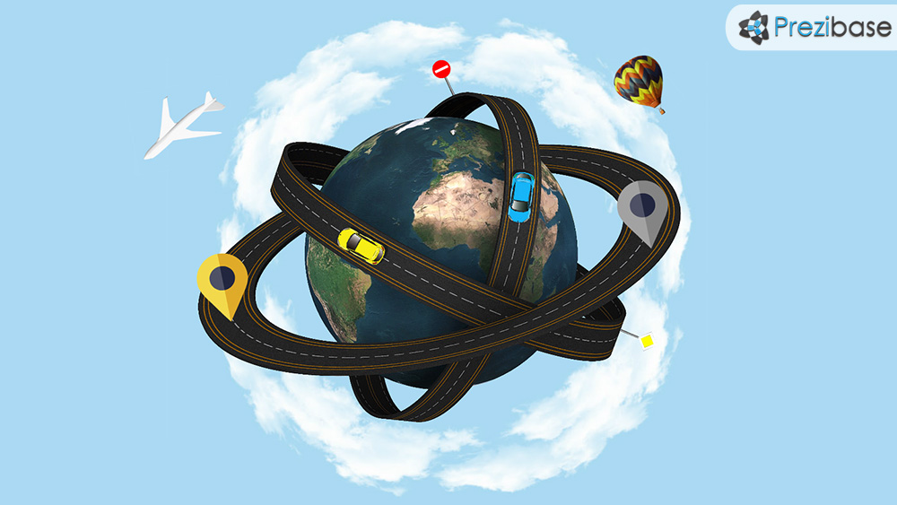 3D world planet as an atom transport road prezi presentation template