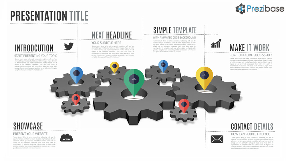 Animated cogs gears professional infographic prezi presentation template