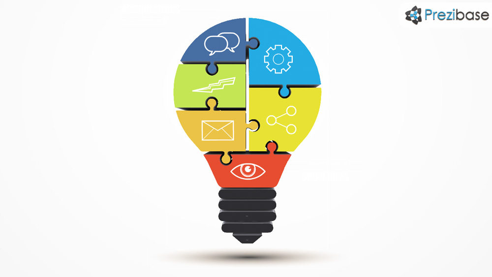 3D jigsaw puzzle light bulb ideas prezi template for presentations