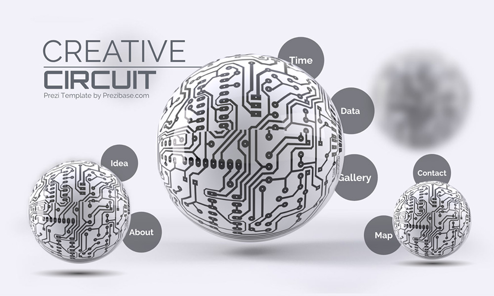 3D technology spheres circuits prezi next presentation template