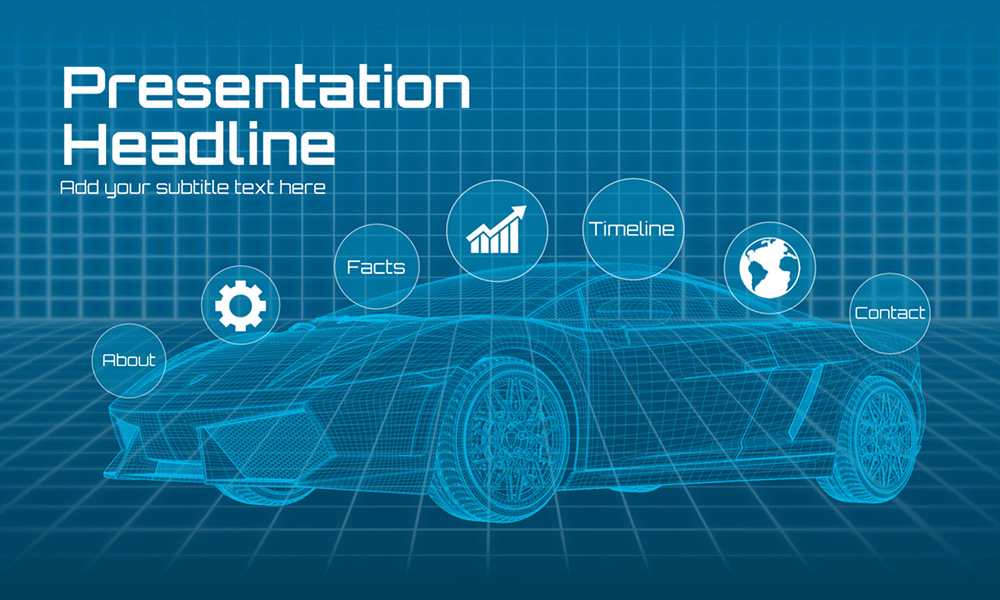 3D infographic futuristic sports EV car prezi presentation template