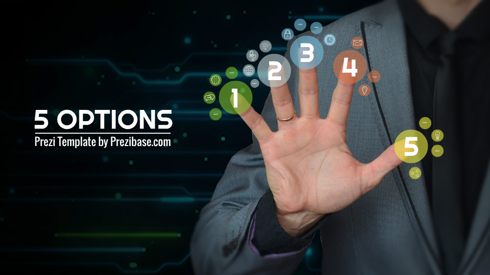 5 different options businessman prezi template