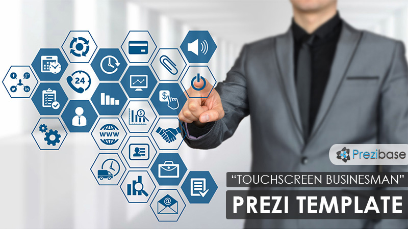 futuristic touchscreen Prezi Template for presentations Businessman touchscreen creative technology Prezi Template for presentations