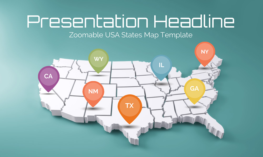 3D outlined USA states map presentation template for prezi