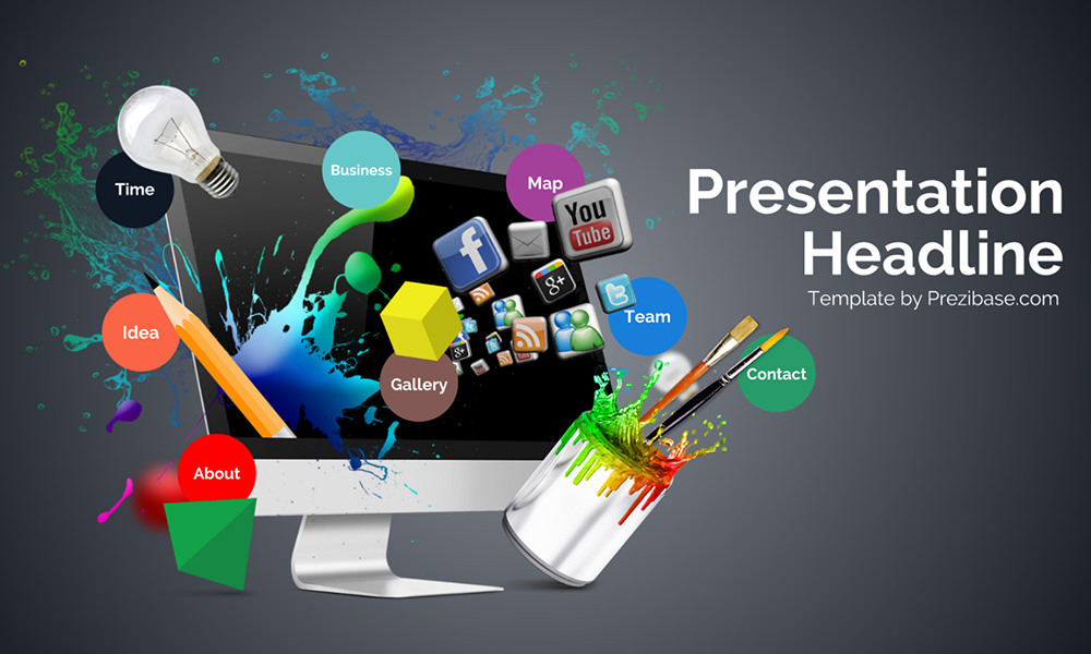 Creative web design abstract 3d monitor presentation template for prezi