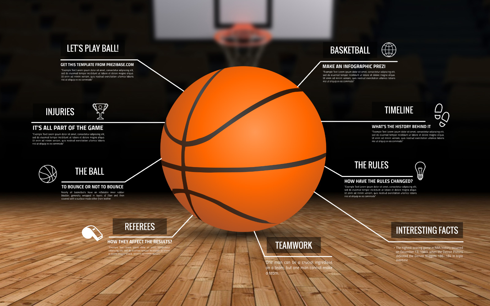 3D infographic basketball prezi template for presentations