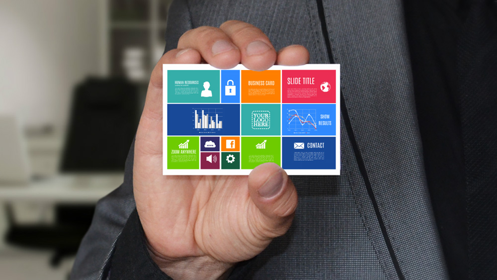 Businessman with business card creative company introduction prezi template