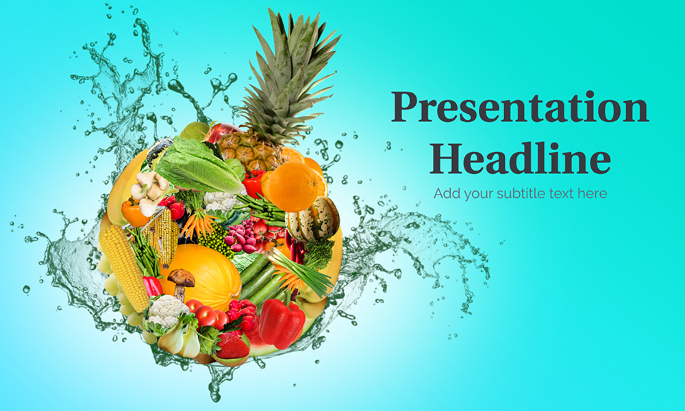 Creative fruit sphere vegetable bomb health and diet presentation prezi template