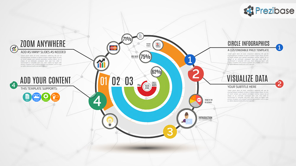 Creative circular and professional infographics diagram colorful prezi template professional