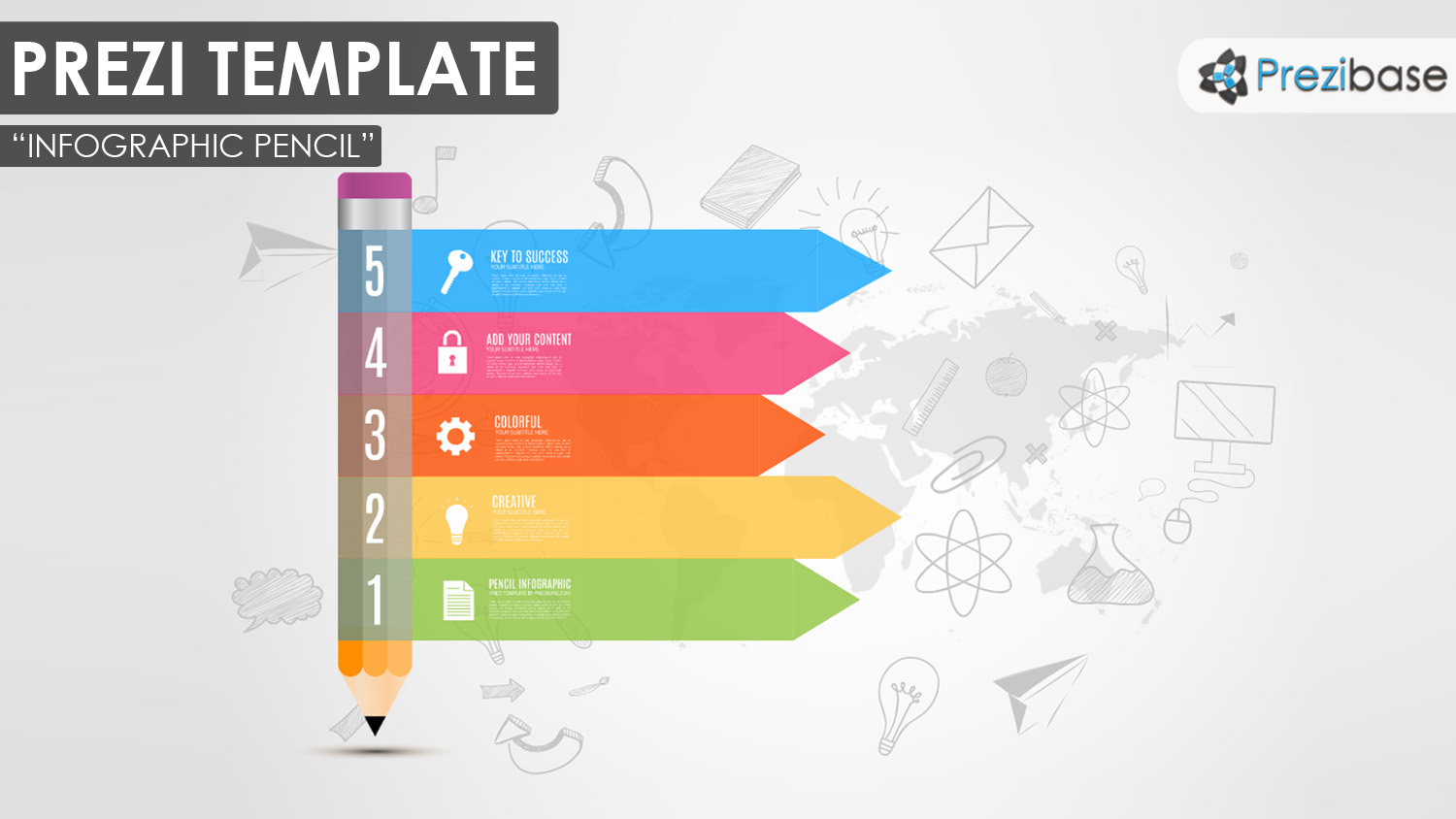 educational colorful creative pencil world map diagram infographic prezi template