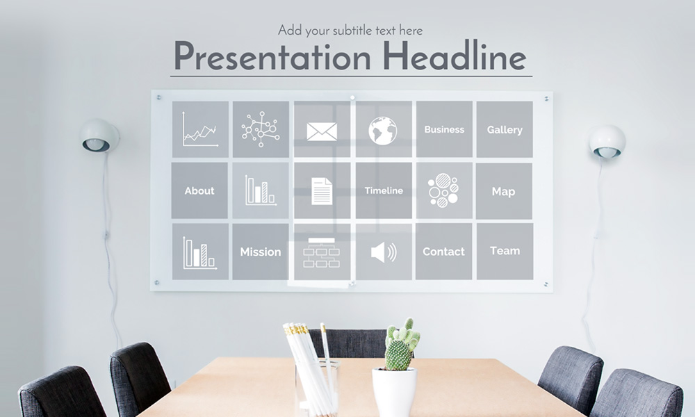 Company business introduction glass office sign presentation template for Prezi