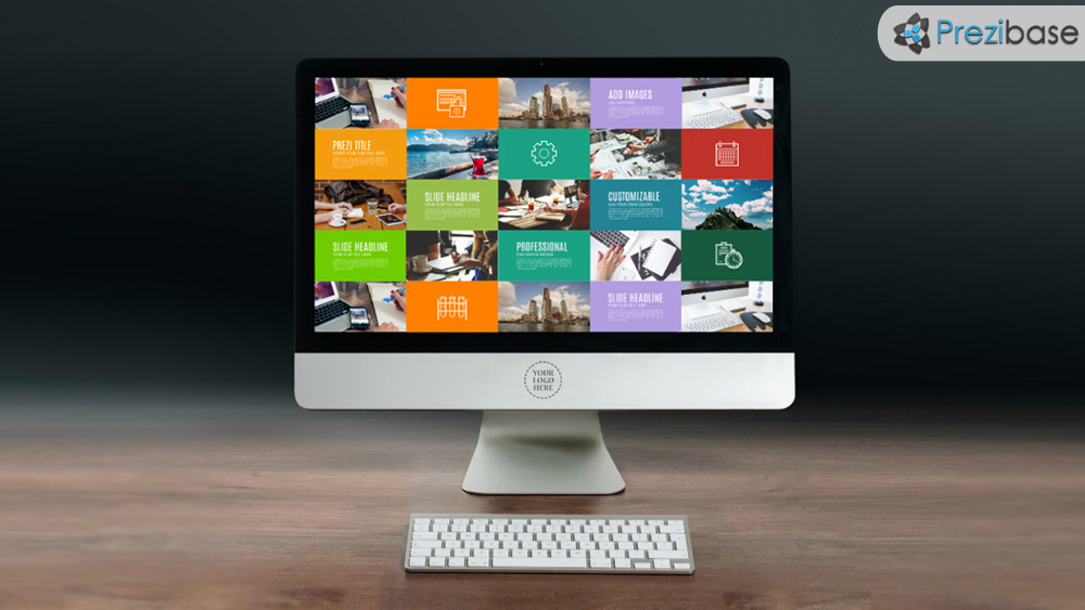 Creative squares rectangles computer monitor prezi presentation template