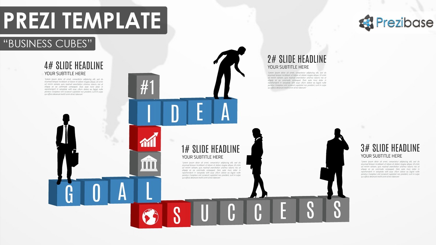 3D diagram cubes for business presentation and silhouettes infographic prezi template