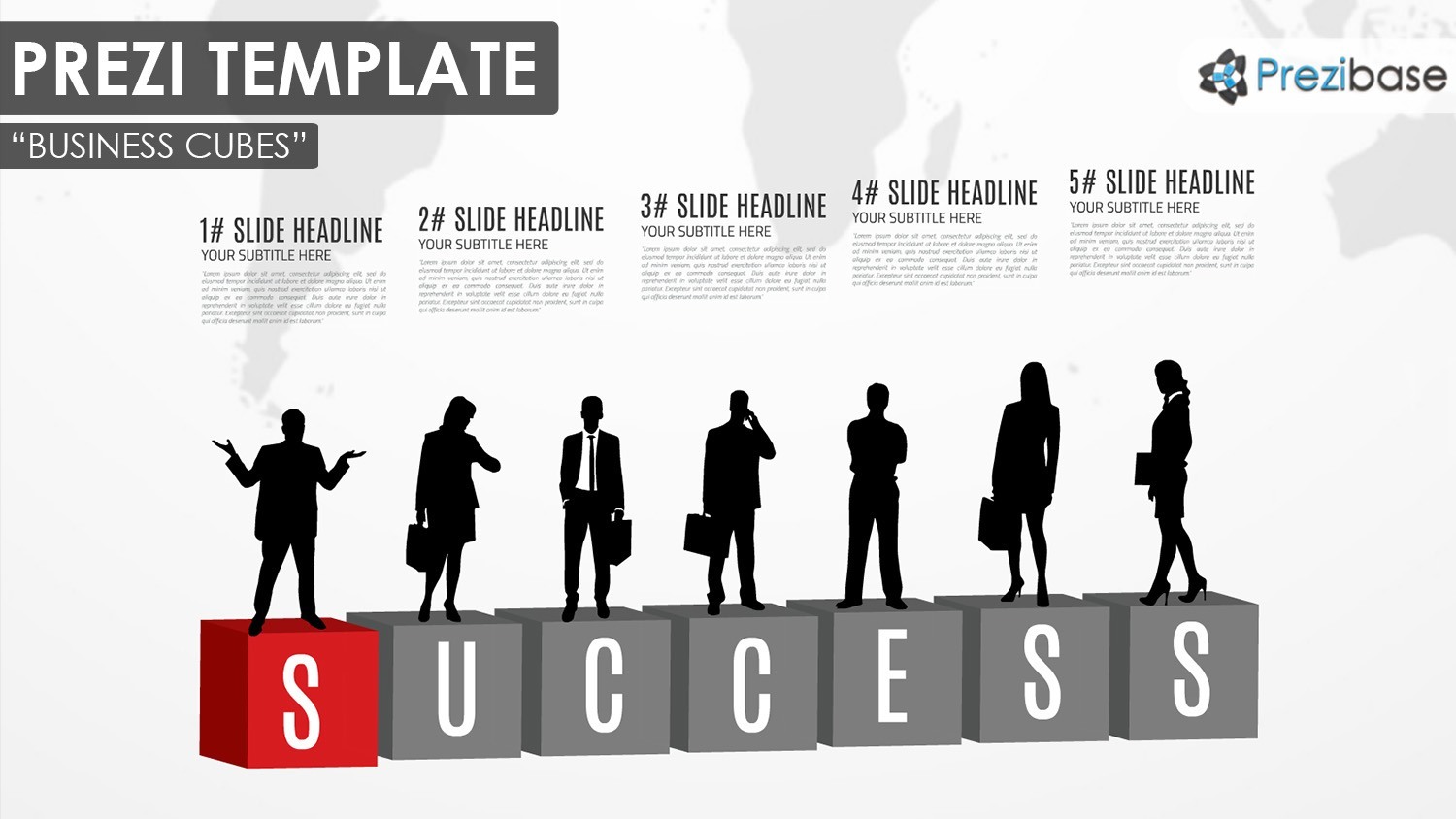 3D diagram cubes for business presentation and silhouettes infographic prezi template