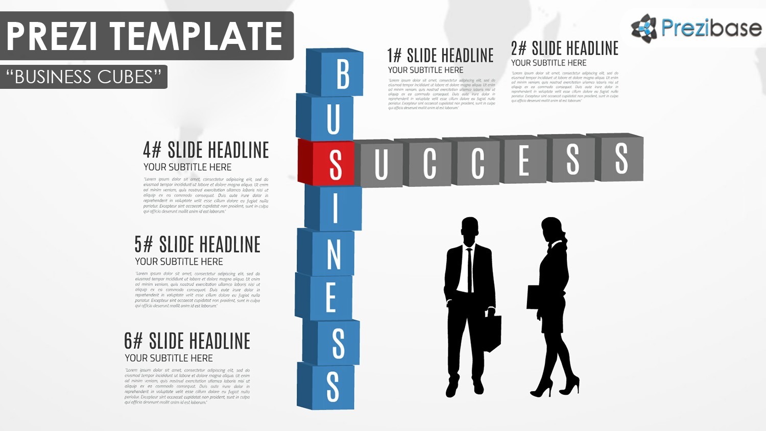 3D diagram cubes for business presentation and silhouettes infographic prezi template