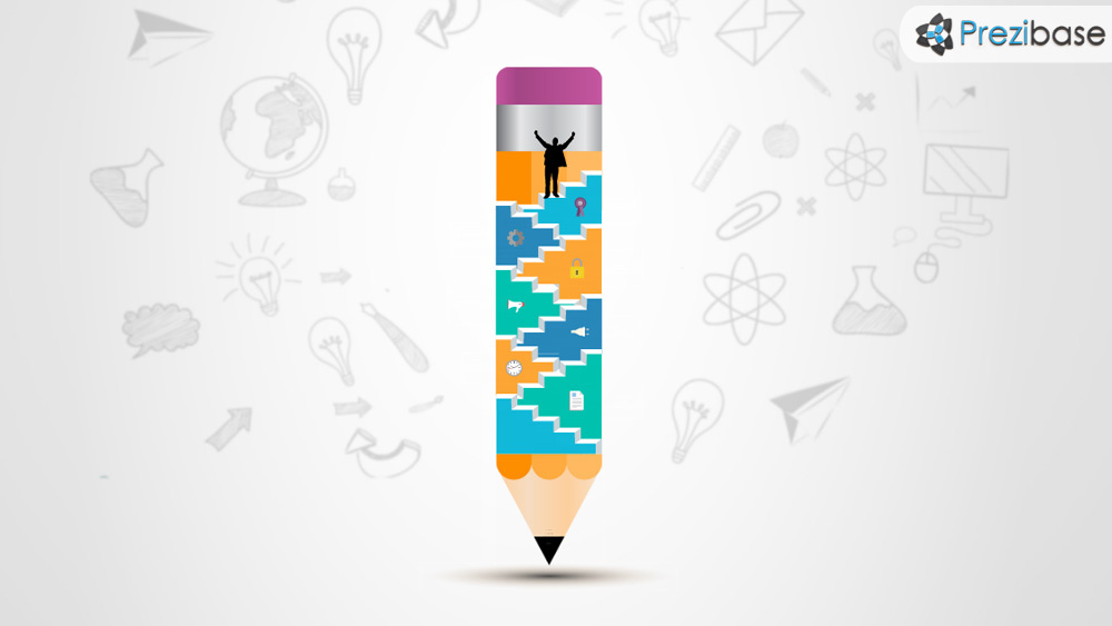 Creative 3D pencil with stairs success concept prezi presentation template