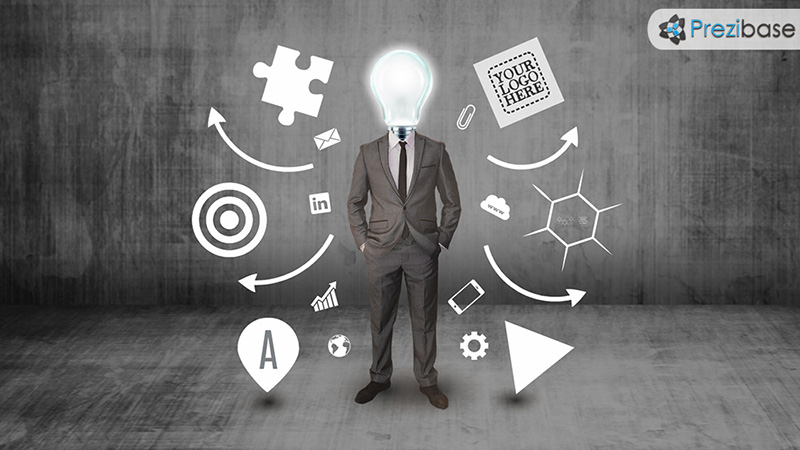 Creative businessman light bulb innovative ideas thinking company prezi template for presentations
