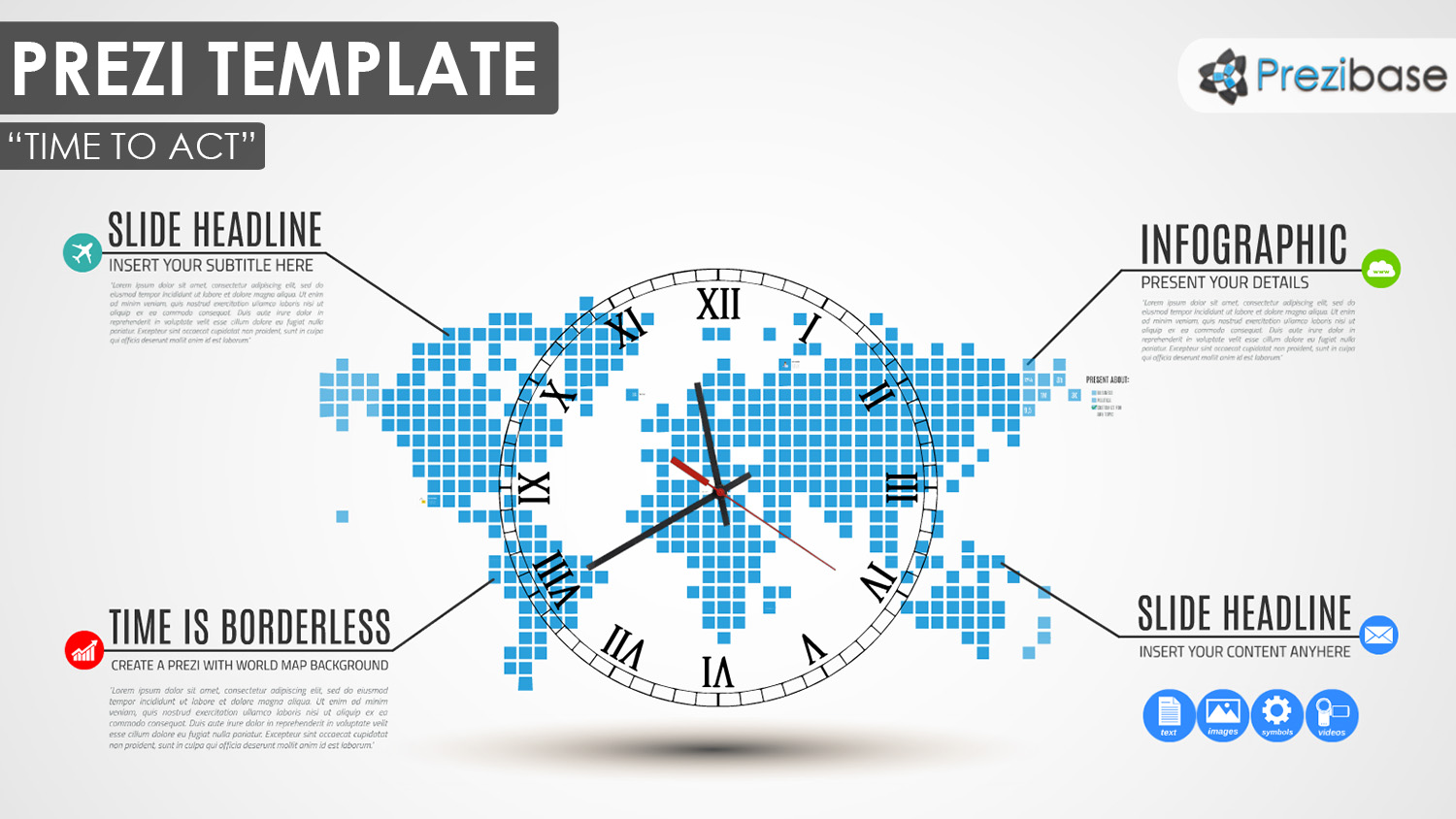 world map and clock prezi template World business dotted squares map earth prezi template