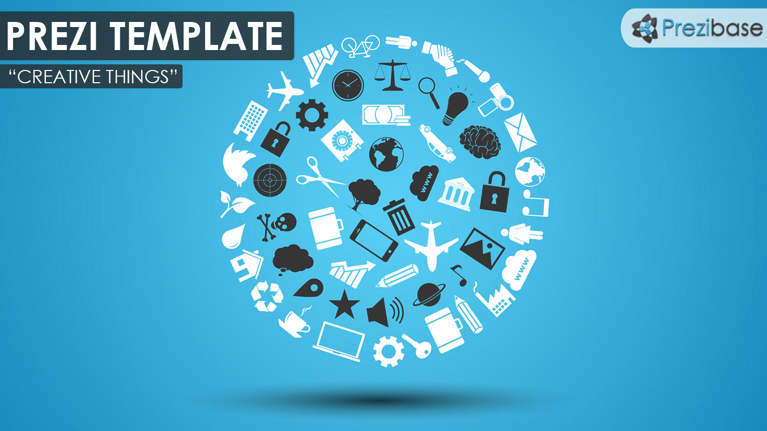 Icons forming circle sphere creative education project prezi template for presentations