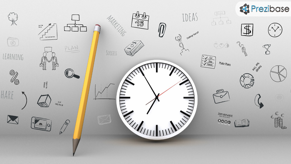 Creative ideas on a wall sketch time deadline prezi template