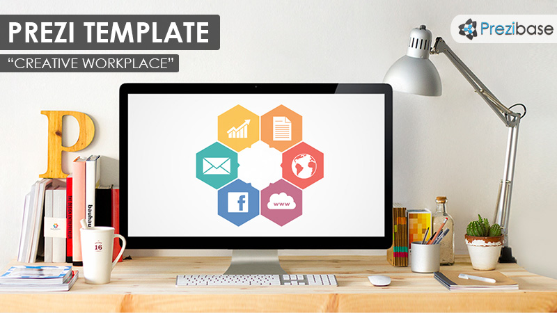 creative workplace 3d wood desk imac prezi template