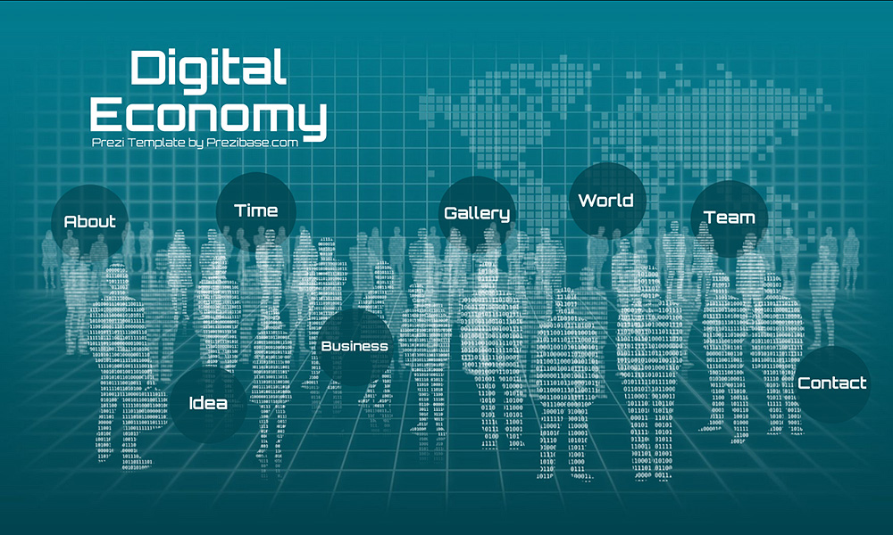 Digital economy 3D cyberspace cyberspace binary code people prezi next presentation template
