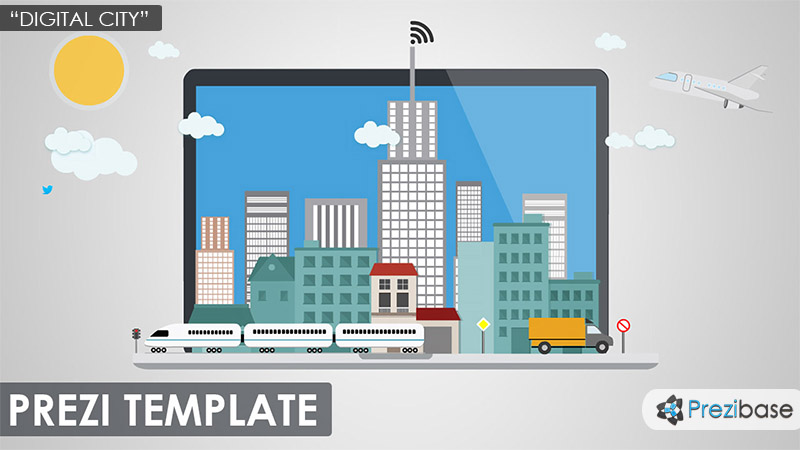 3d digital city on laptop concept prezi 3d city on laptop prezi presentation template