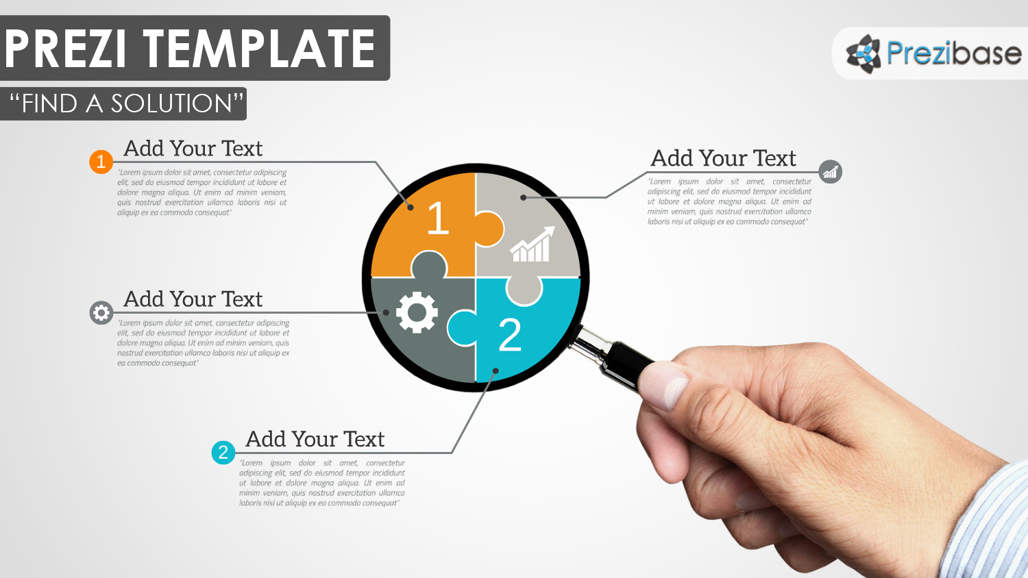 problem solution find help puzzle prezi template magnifying glass jigsaw puzzle business diagram prezi template
