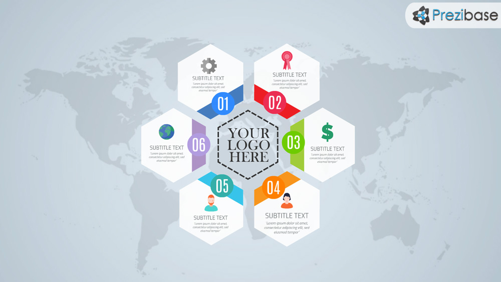 Free hexagon style layout world infographic prezi template