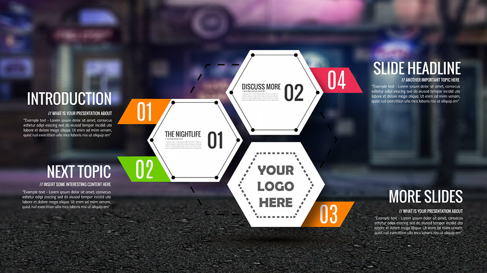 Free urban infographic night city prezi presentation template