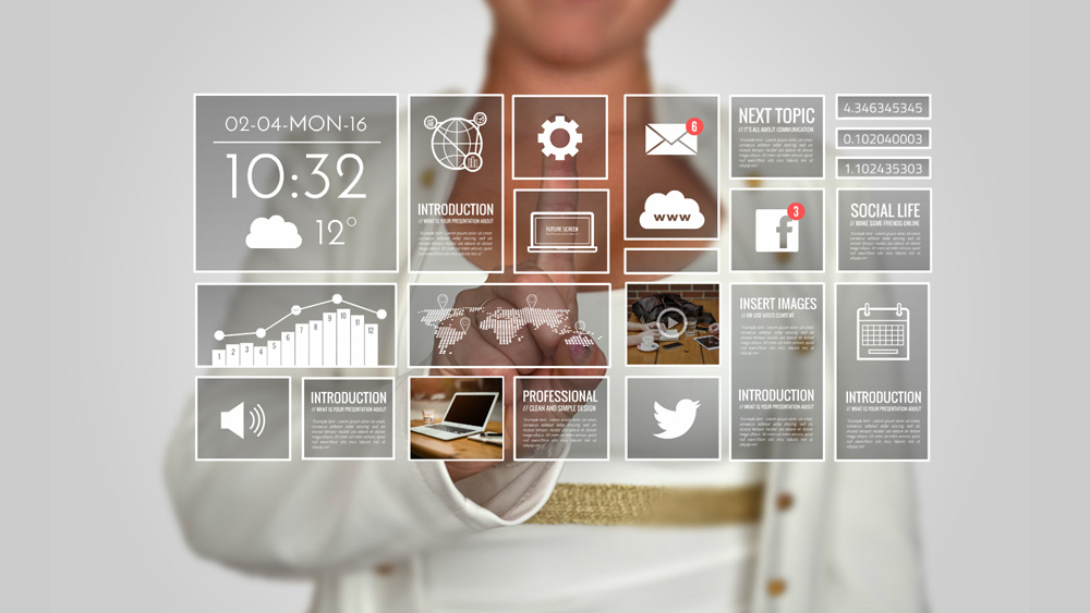 touchscreen technology man using interface presentation template
