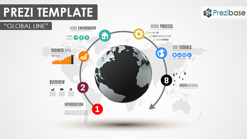 3d world business prezi template colorful circles Global Line World Business Prezi Template