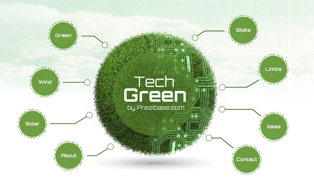 Green renewable energy and nanotechnology 3D sphere Prezi presentation template