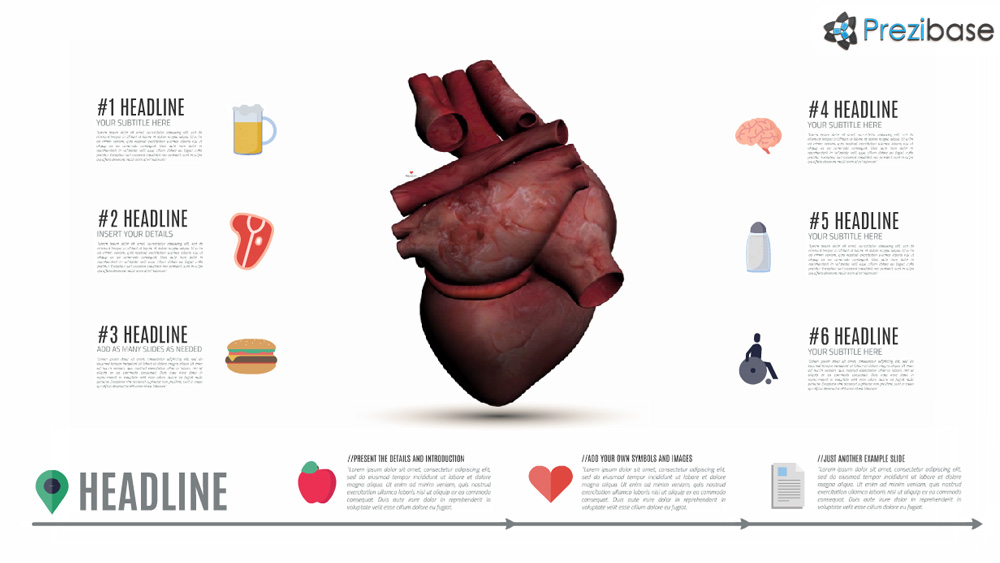 Animated heart 3D Prezi presentation template for health