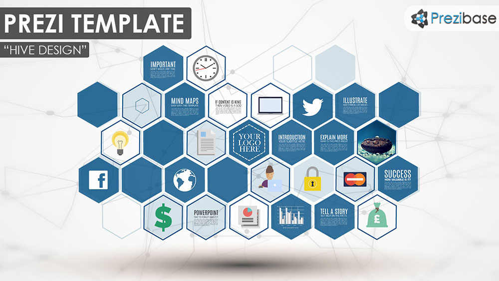 3D hexagons professional multi purpose shapes prezi template for presentations