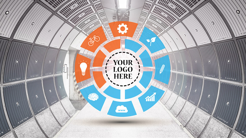 Idea 3D hadron collider creative technology presentation template for Prezi