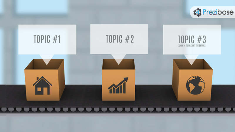 Idea production factory conveyor line in a box prezi template for presentations