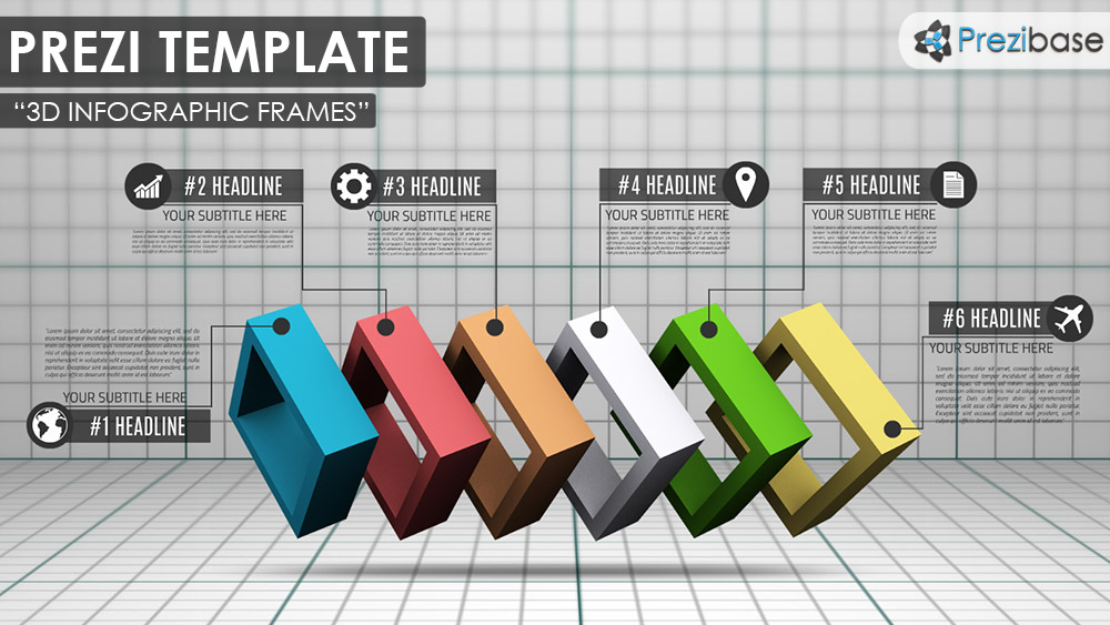 3D colorful infographic 6 piece diagram prezi template for presentation