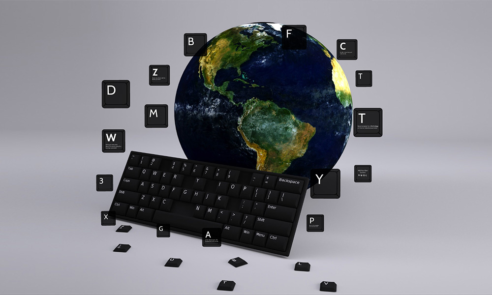 Online communication IT technology prezi template presentation prezi online keyboard and world 3D template