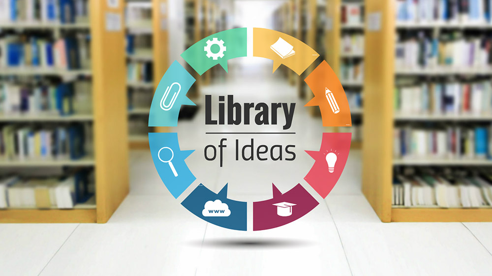Books and ideas in library Creative 3D circle Prezi presentation template