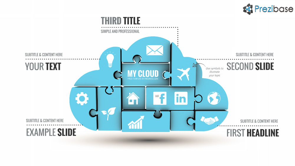3D cloud storage data center prezi template 3D cloud hosting cloud service template for prezi presentation