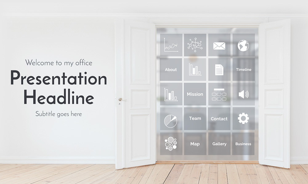 Welcome to My office company promotion presentation template for Prezi
