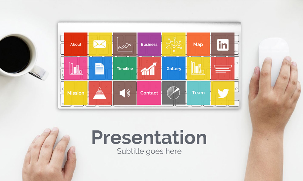 Online internet web research presentation template keyboard